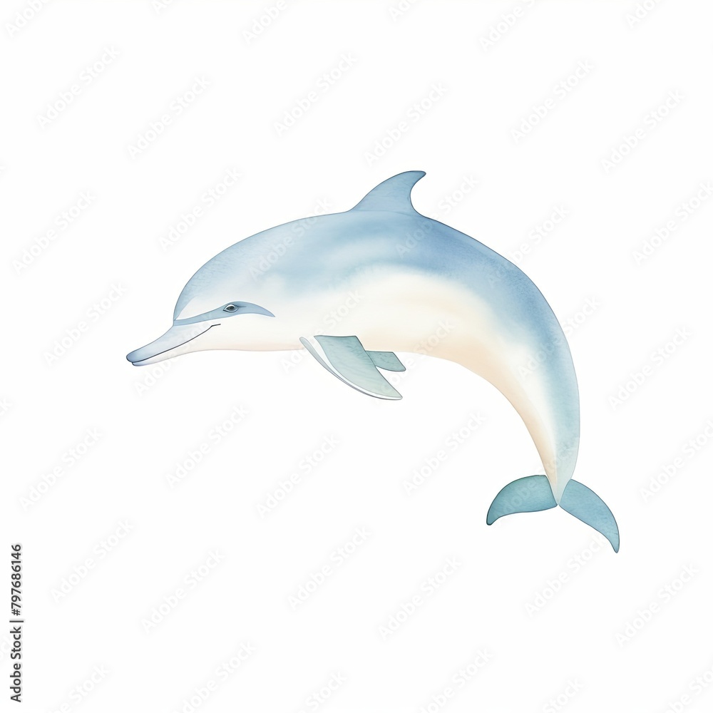Fototapeta premium dolphin, playful dolphin cartoon drawing on isolated white background, water color style,
