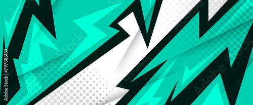 Black white and green vector abstract speed sport banner with racing style. Graphic abstract stripe racing banner kit designs for wrap vehicle, race car, rally, adventure and livery