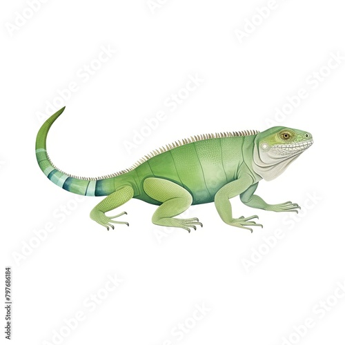 iguana  green iguana cartoon drawing on isolated white background  water color style 