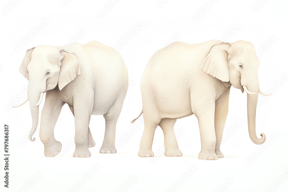 A drawing watercolor of Asian Elephant  Smaller ears than their African cousins, these elephants are found in India and Southeast Asia
