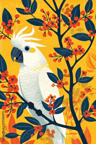 flat illustration of cockatoo with calming colors