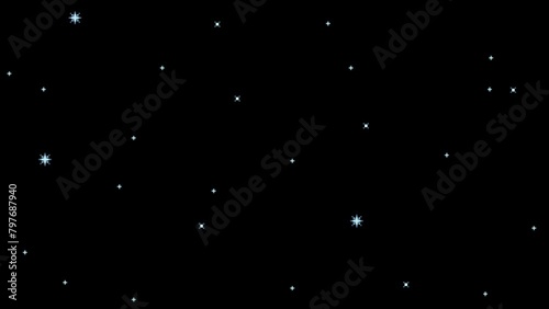 Animated pixel art space background. Glowing stars moving vertically seamless looping animation. Retro video game open space concept. 4K motion design.