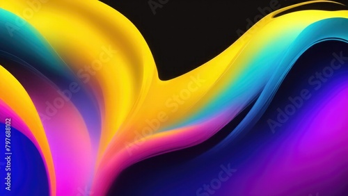 Yellow pink blue abstract dynamic color flow wave black background