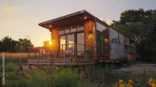 Sunlit, eco-friendly tiny house constructed from shipping containers © Postproduction