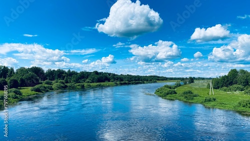 View of the river and blue sky, photo landscape