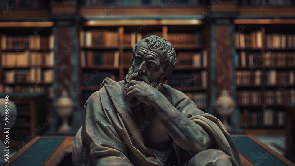 In the Realm of Thought: A Stoic Philosopher’s Statue in the Library
