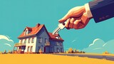 3d cartoon hand holding the house keys mortgage loan  illustration. Real estate agent give keys. Rent housing banner template. 