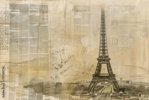 Paris ephemera border architecture drawing paper.