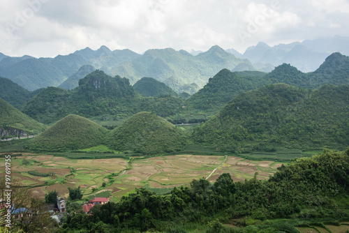 View of the Dong Van limestone karst plateau and global geopark from Quan Ba Heaven Gate, Tam Son, Ha Giang, Vietnam