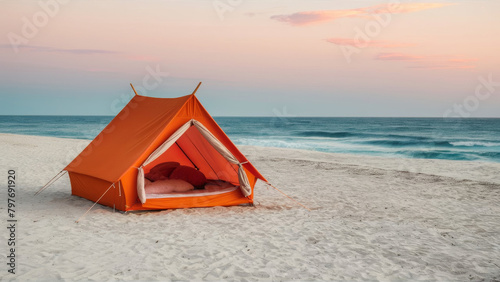 Seaside Solitude: Cozy Beachfront Camping at Sunset © Bianca