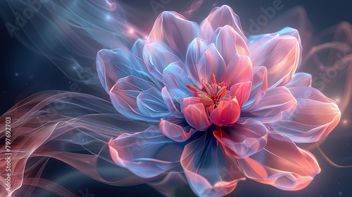 A beautiful flower with a glowing pink center and blue petals © INsprThDesign