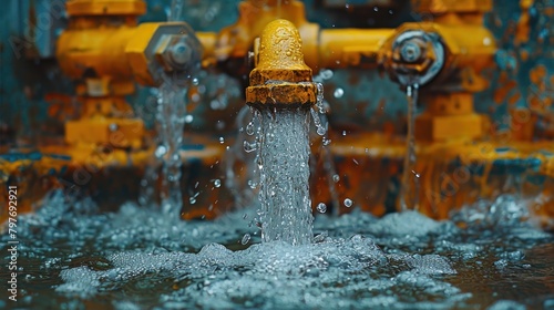 Realistic photo of a faucet from which only a few small drops of water are coming out