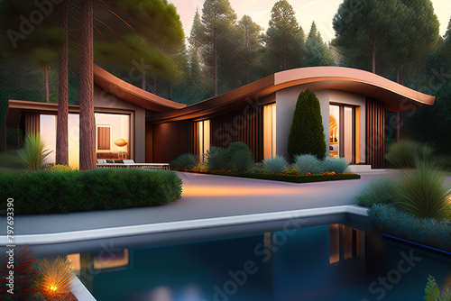 Wallpaper Mural Modern fashionable housing, cottages among the park with baobabs, Ai-generated Torontodigital.ca