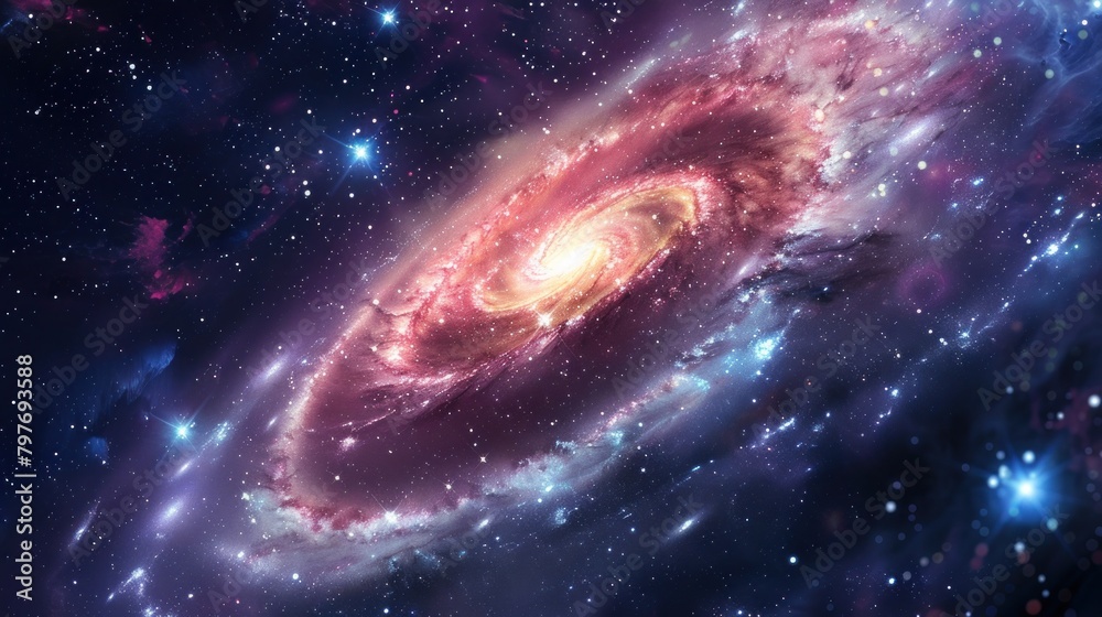 Galactic Space Scene. Vibrant swirling galaxies, glowing stars, and cosmic colors.