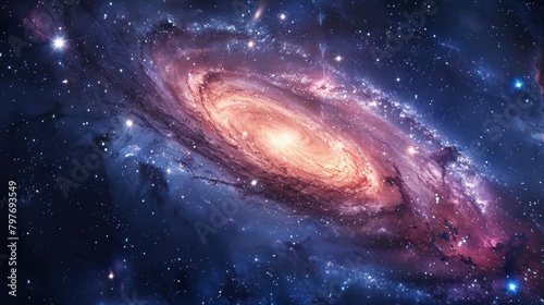 Galactic Space Scene Depicting a Vivid Space Scene with Swirling Galaxies and Glowing Stars
