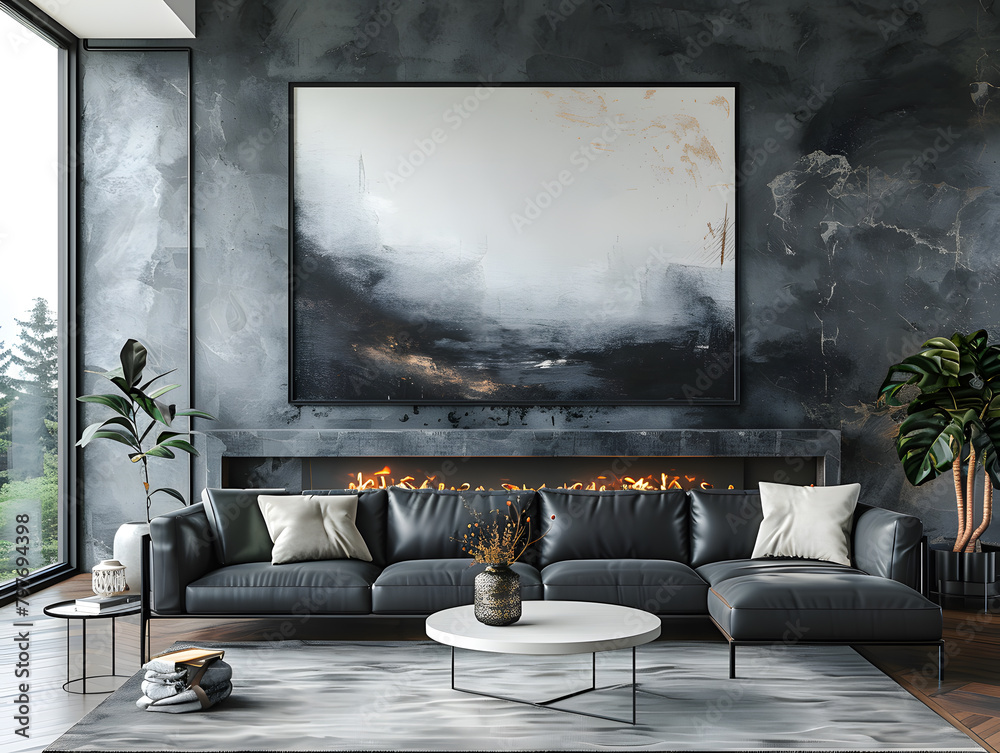 Sophisticated Atmosphere: White Frame Mockup in Urban Living Room