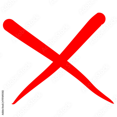 Handwriting Red Cross Mark with White Square Background