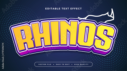 Blue yellow and purple violet rhinos 3d editable text effect - font style