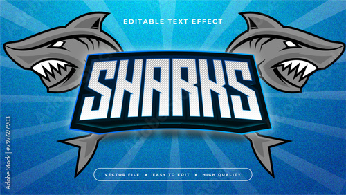 Blue gray grey and white sharks 3d editable text effect - font style