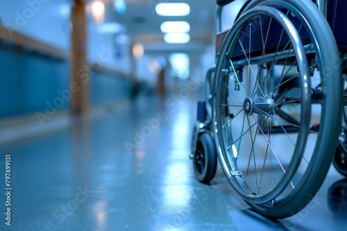 Empty Wheelchair in Hospital Corridor