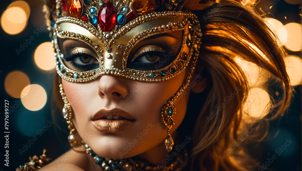 Portrait of a chic woman in a carnival mask model