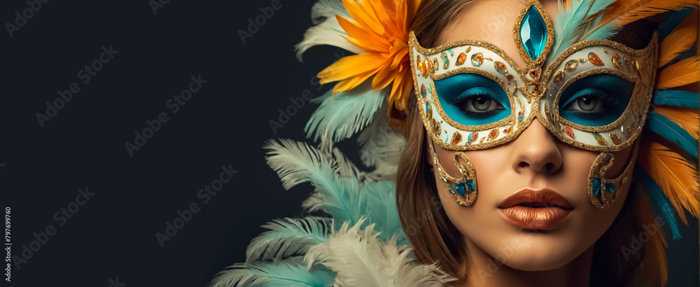 Portrait of a chic woman in a carnival mask fantasy