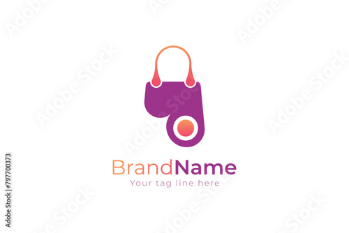 Minimal shopping bag logo vector design simple logo template.