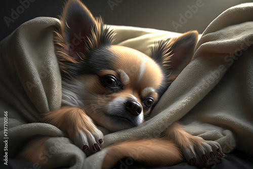 Chihuahua dog sleeping on a blanket