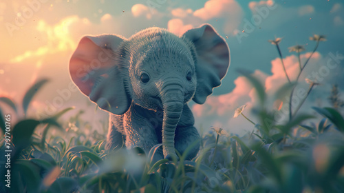 Illustration of a cute elephant in the style of concept art and animation style photo