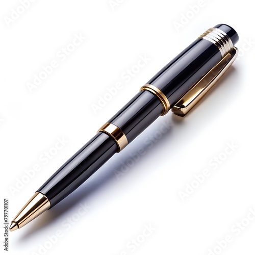 AI-generated illustration of a black and gold pen placed on a white surface