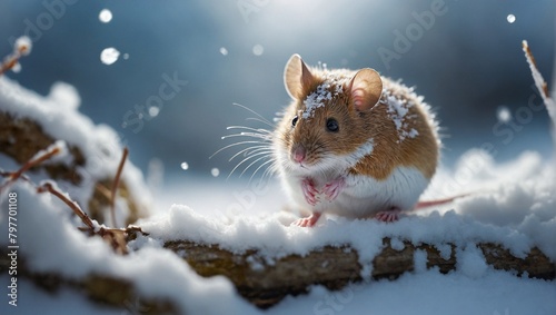 Wood Mouse in a Winter Wonderland - AI generated © Wirestock