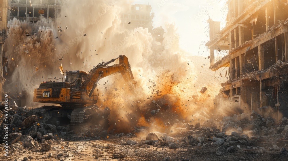 A Dynamic Action Shot Provides a Glimpse into the Momentum of Demolition Work in Progress A Dynamic Action Shot Provides a Glimpse into the Momentum of Demolition Work in Progress