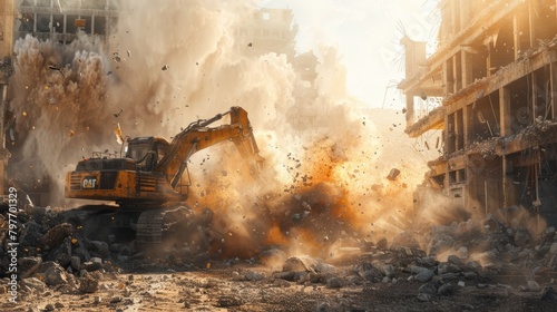 A Dynamic Action Shot Provides a Glimpse into the Momentum of Demolition Work in Progress