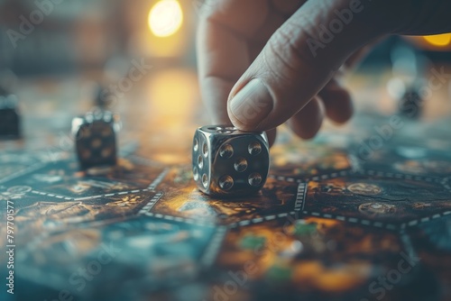 AI generated illustration of a person rolls dice on a table under a lamp