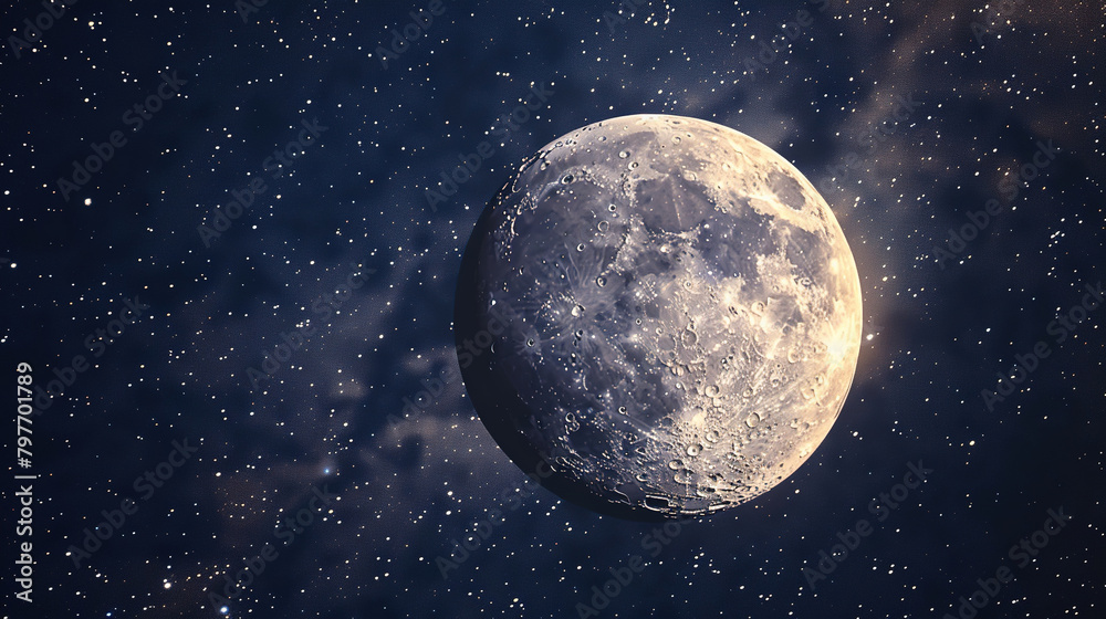 Ultra realistic of moon with milky way and stars in a space