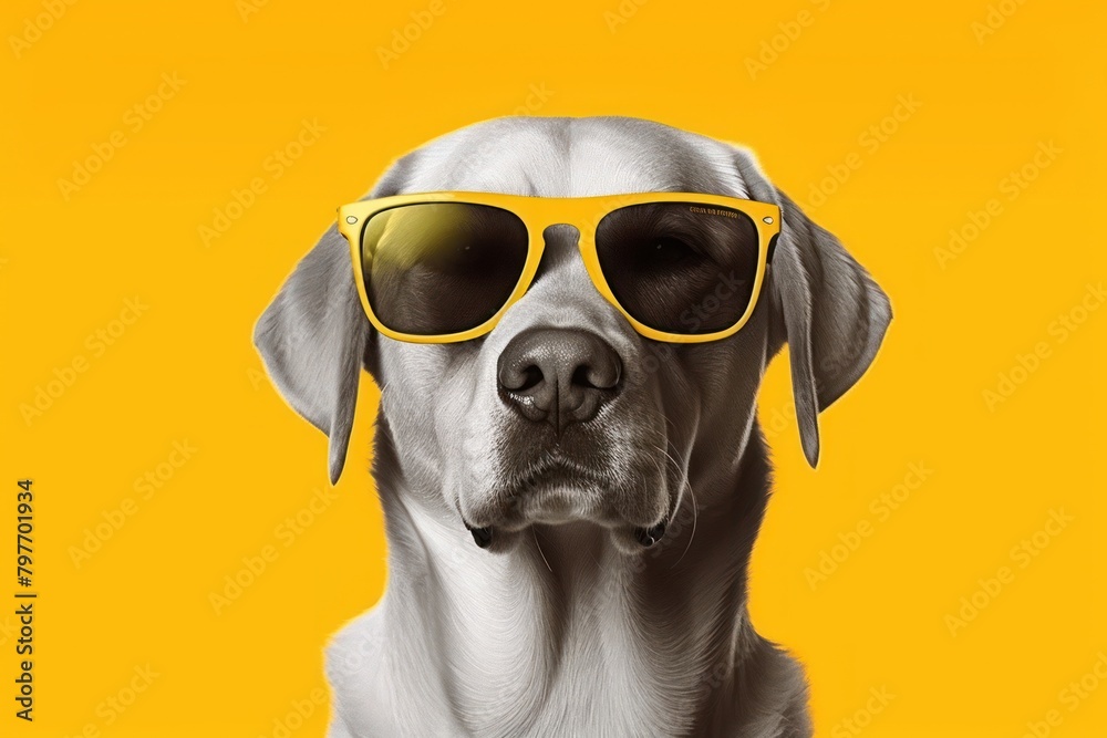 Silkscreen of a labrador sunglasses portrait mammal.