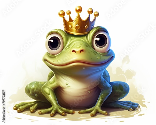 Animated style illustration of a fairy tale frog prince  whimsical and colorful  isolated on a white background with copy space