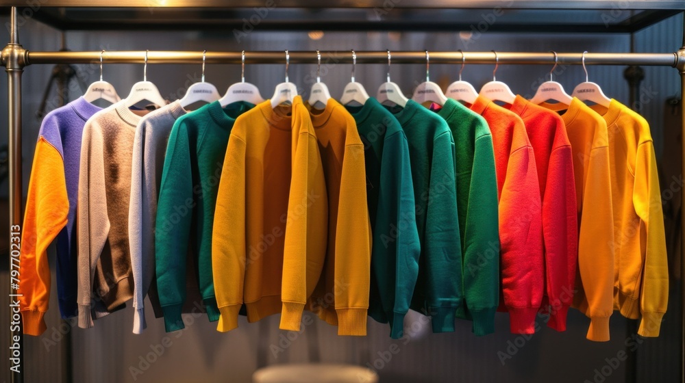 Row of Vibrant Youth Cashmere Sweaters Display Row of Vibrant Youth Cashmere Sweaters Display