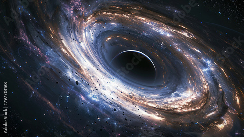 Spiral galaxy with black hole in space photo