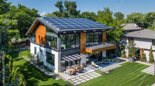 State-of-the-Art Passive House with Photovoltaic System in a Picturesque Suburban Yard © Postproduction