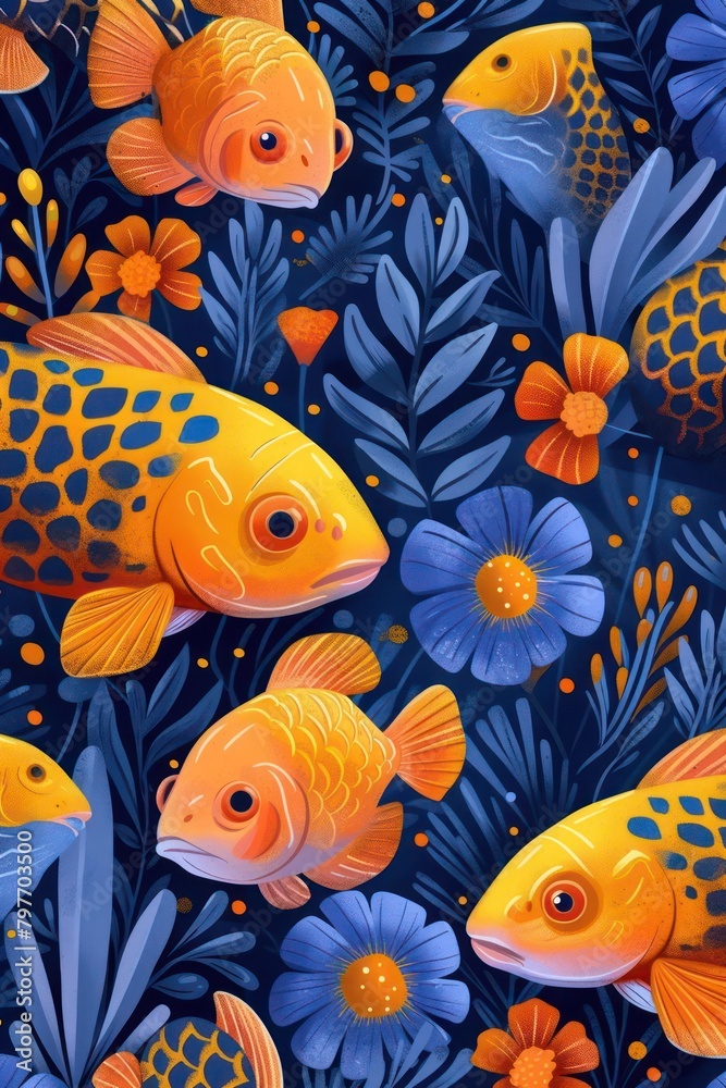flat illustration of orange fish with calming colors