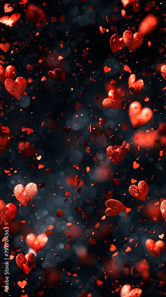 A black background with red hearts floating in the air.