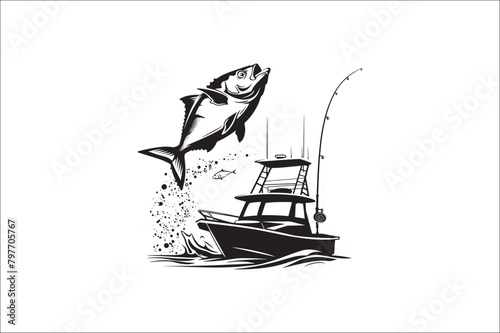 Fishing Silhouette Vector illustration, Silhouette of fishing rod set of fishing silhouette.