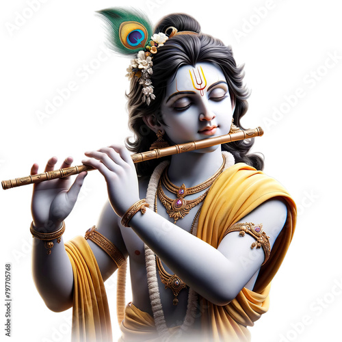 Shree Krishna, Janmashtami, realistic, shree krishna playing flute, isolated on transparent, PNG, background photo