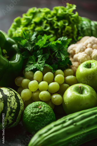 Background composition of green fruits and vegetables