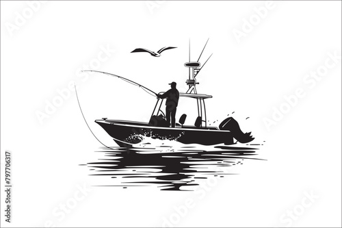 Fishing Silhouette Vector illustration, Silhouette of fishing rod set of fishing silhouette.