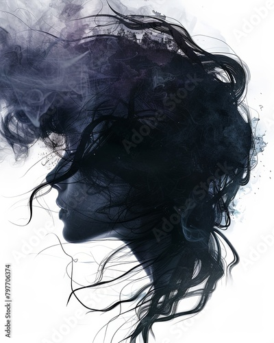 Double exposure illustration of a woman depression bad feelings background