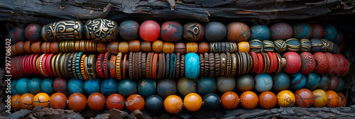 Bracelets left by visitors at Choeung Ek Killing,
A zoomedin shot of vibrant bracelets adorned with various gems
 photo