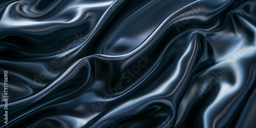 Glänzender schwarzer Satin Stoff im edlen Material schön drapiert, ai generativ