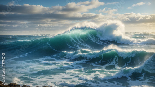 A large wave is about to break on the shore